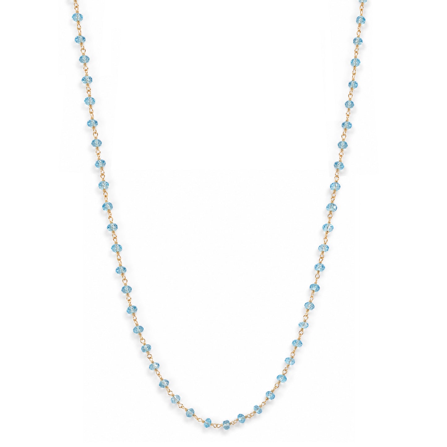 14k Swiss Blue Topaz Faceted Roundel Link Necklace