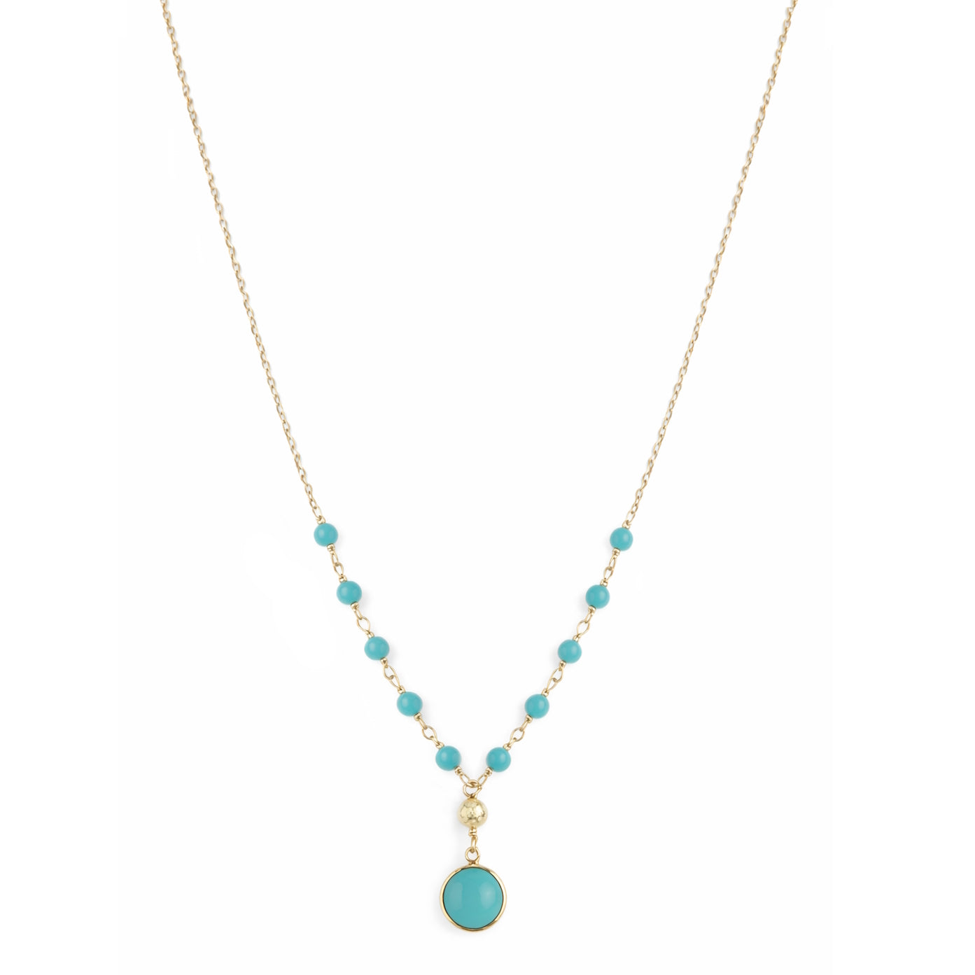 14k Turquoise Link Front Rd Bezel Pend Necklace