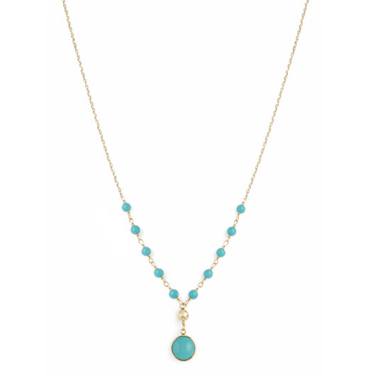 14k Turquoise Link Front Rd Bezel Pend Necklace