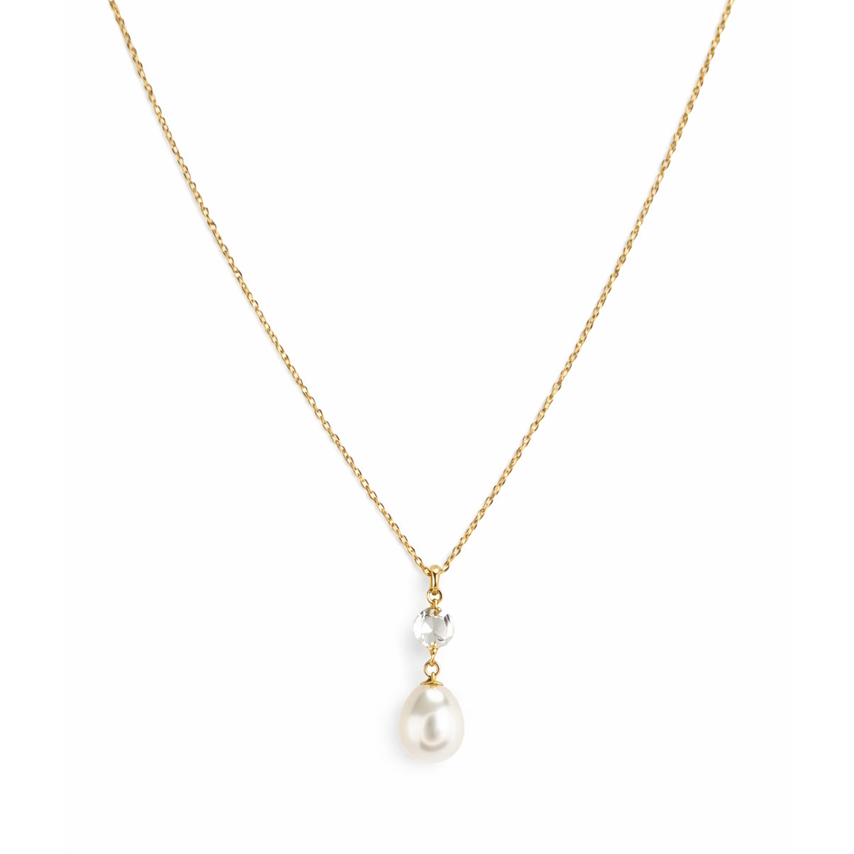 14k White Topaz & White Pearl Pendant Necklace
