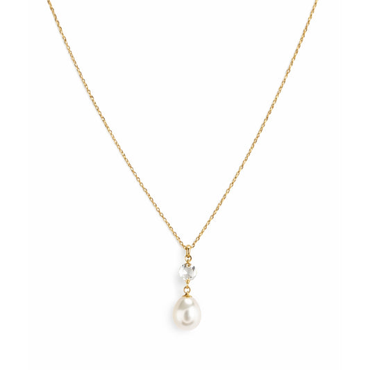 14k White Topaz & White Pearl Pendant Necklace