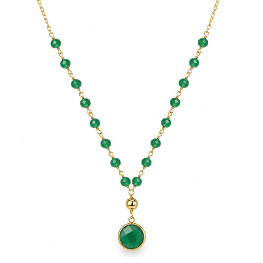 14k Emerald Link Green Onyx Round Pendant Necklace