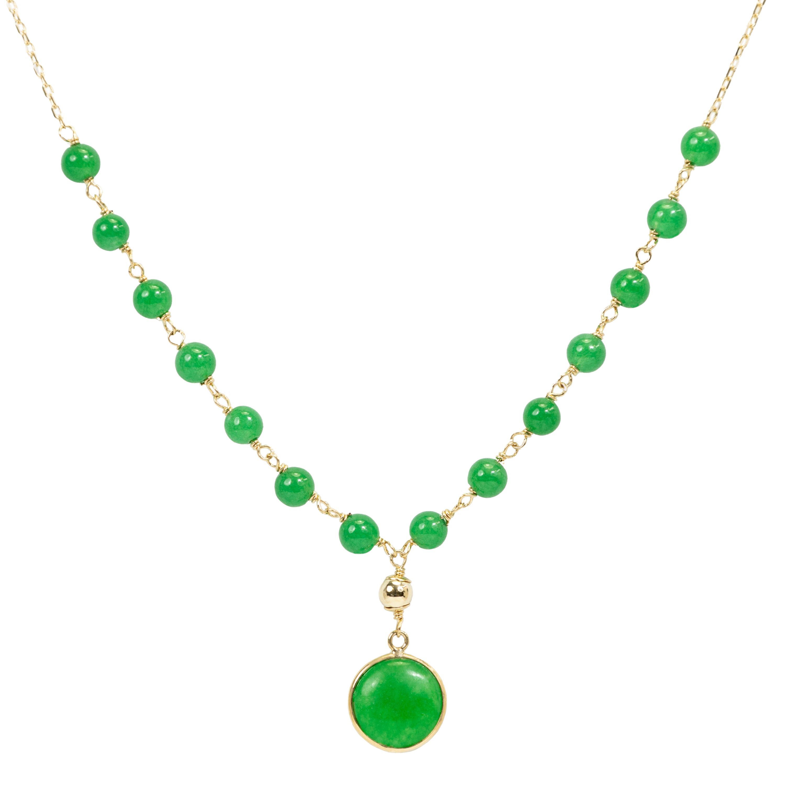 14k Green Jade Link Coin Pendant Necklace