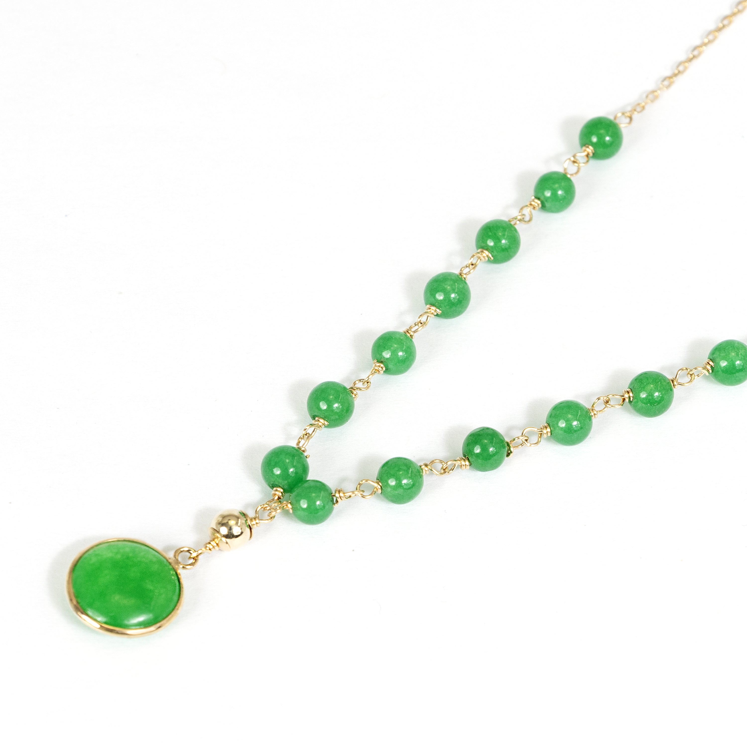14k Green Jade Link Coin Pendant Necklace