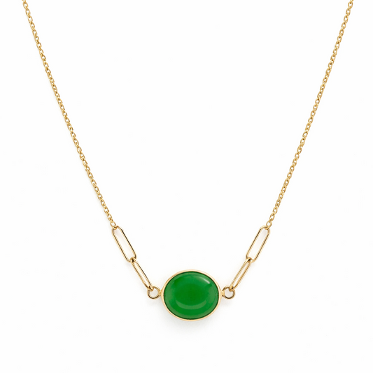 14k Green Jade Paperclip Center Necklace