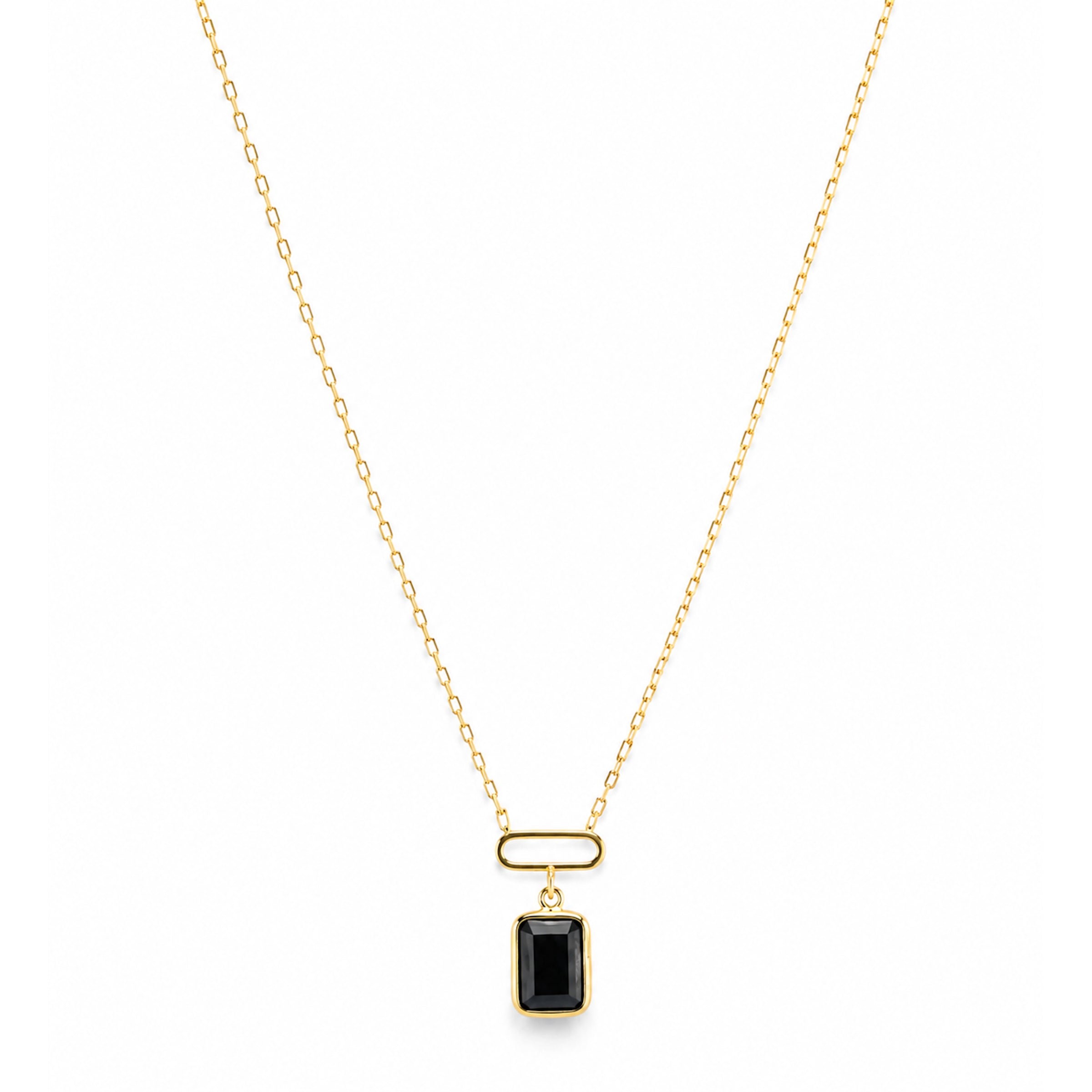14k Black Onyx Paperclip Pendant Necklace