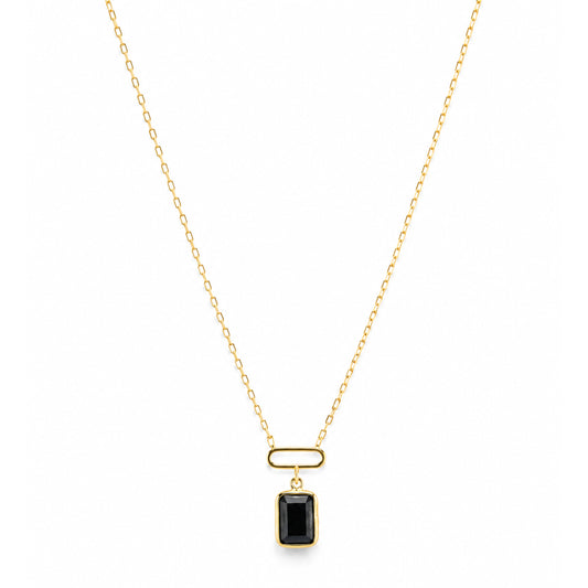 14k Black Onyx Paperclip Pendant Necklace
