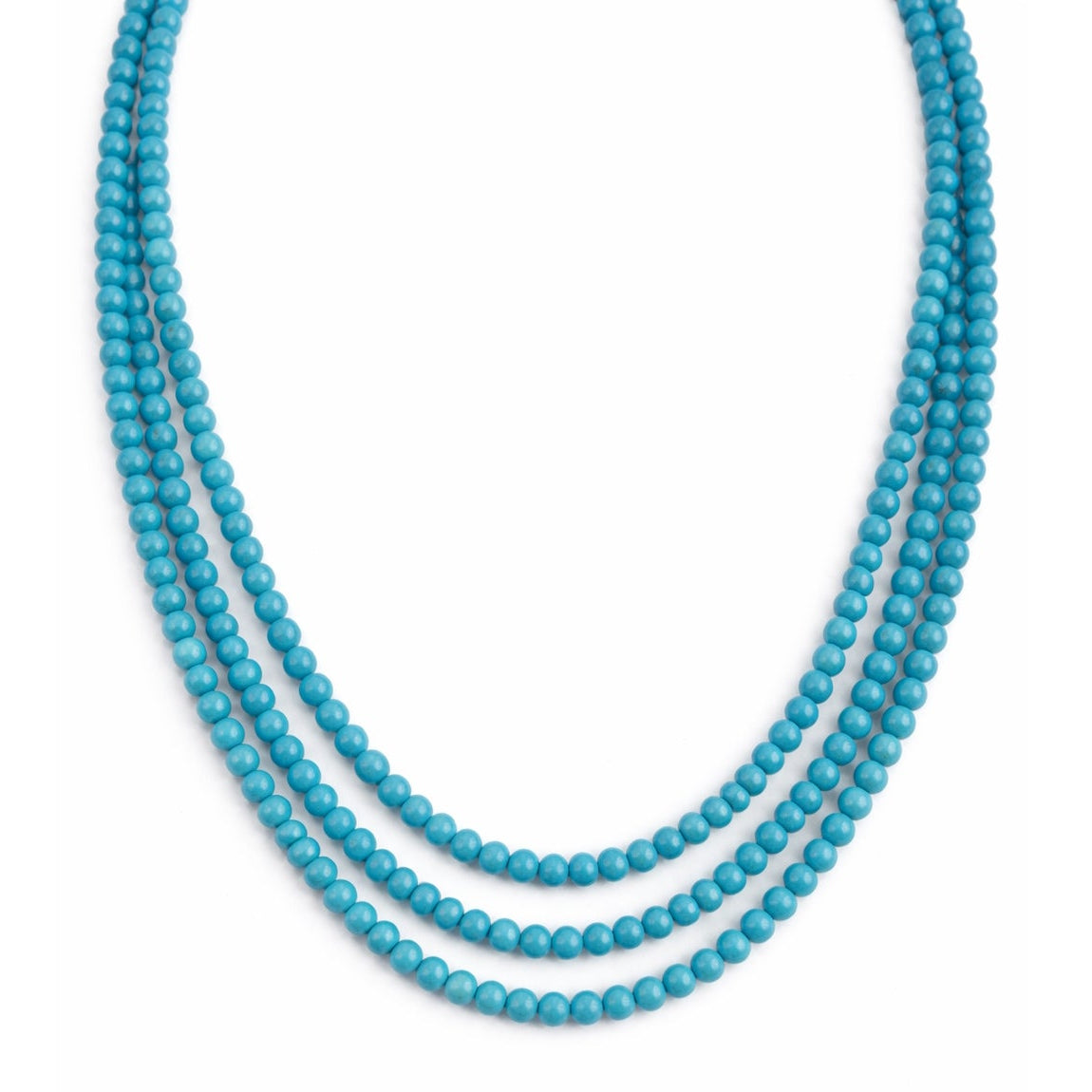14k White Gold Turquoise Triple Row Necklace