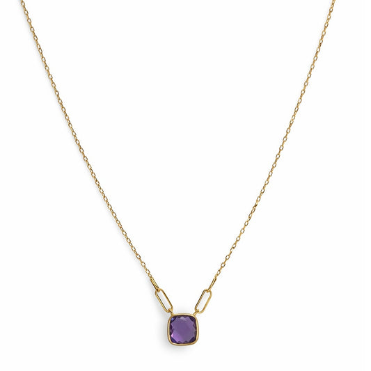 14k Amethyst Cushion Paperclip Center Necklace