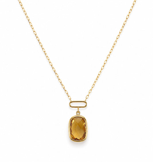 14k Citrine Cushion Paperclip Center Necklace