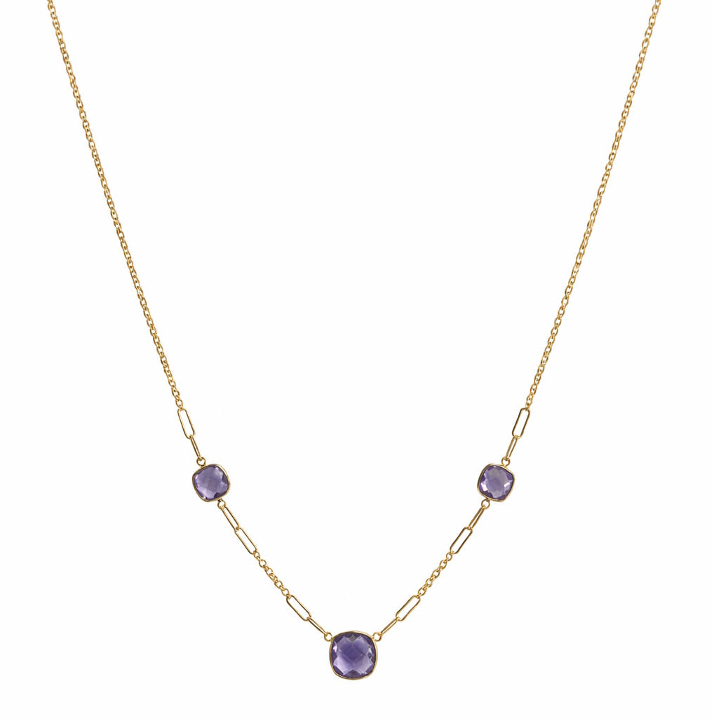 14k Amethyst Paperclip 3-Station Necklace