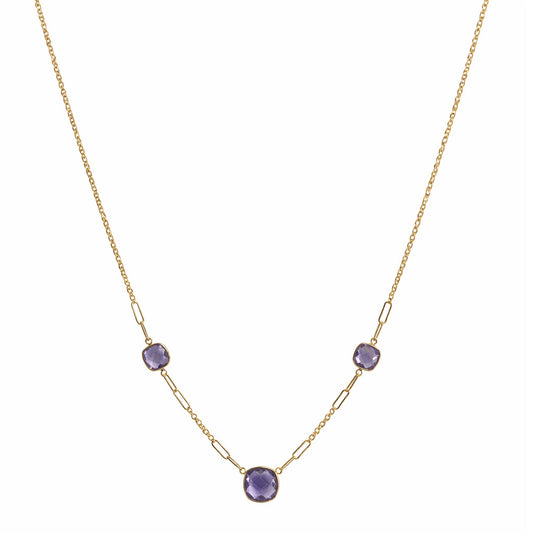 14k Amethyst Paperclip 3-Station Necklace
