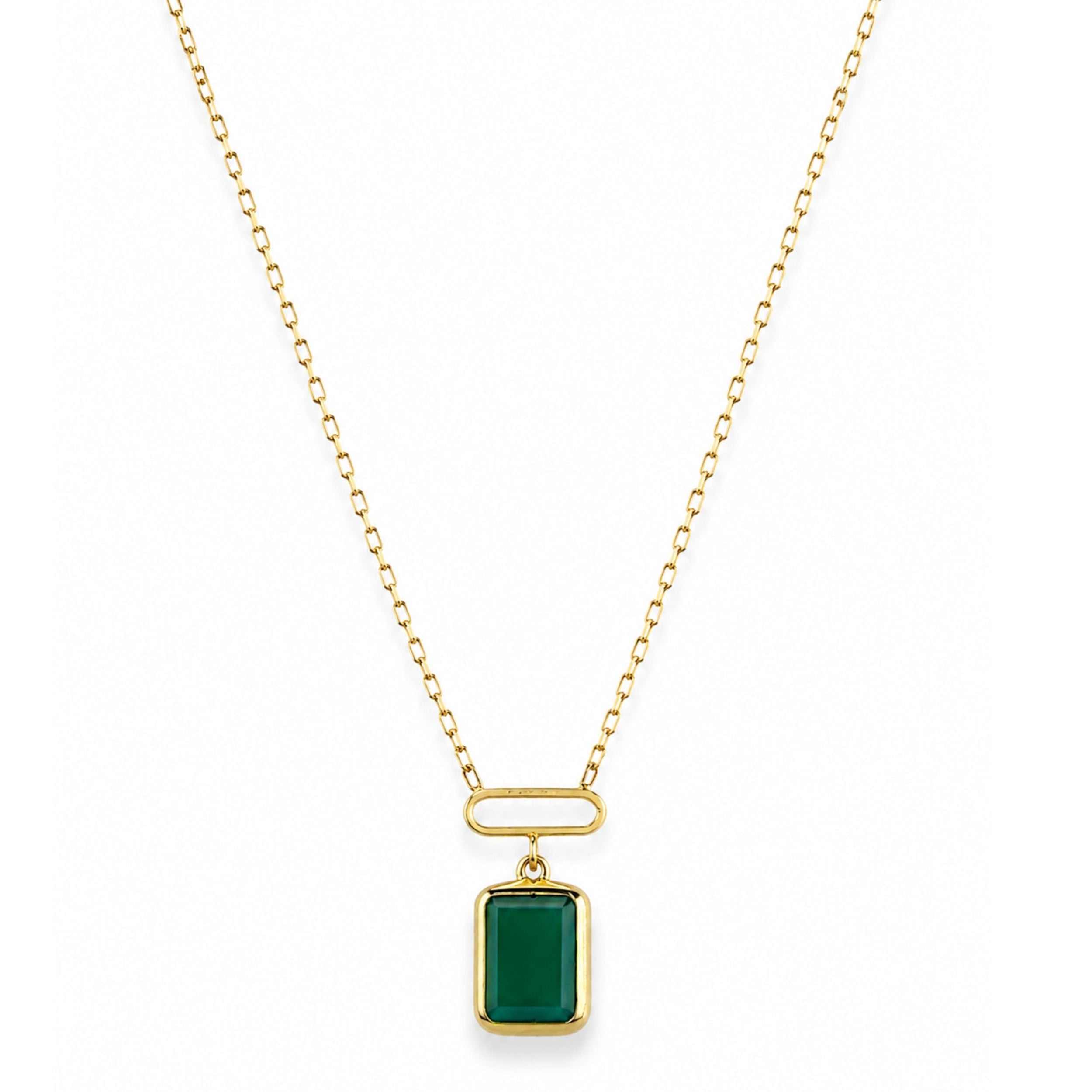 14k Green Onyx Emerald Cut Paperclip Pendant Necklace