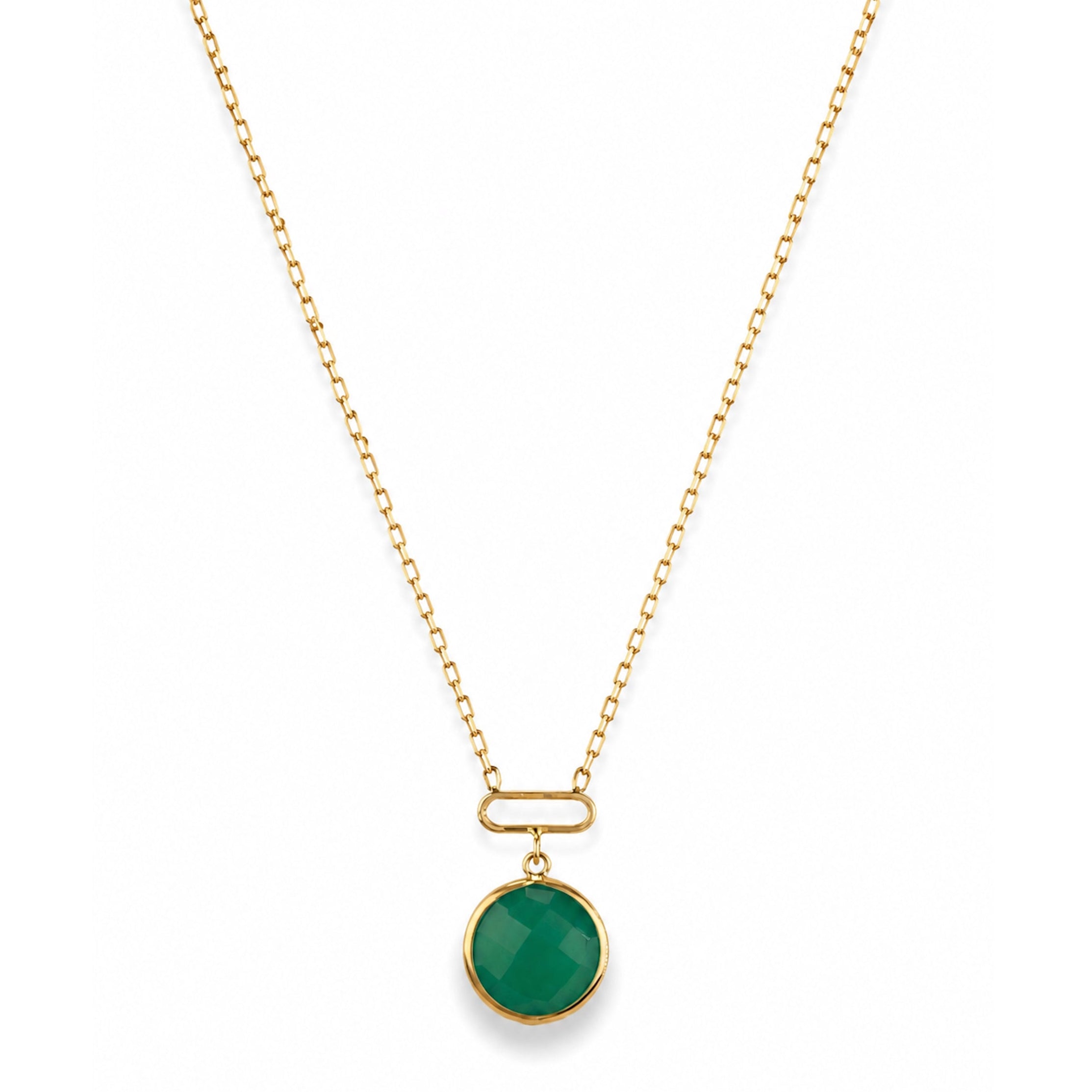 14k Green Onyx Round Paperclip Pendant Necklace