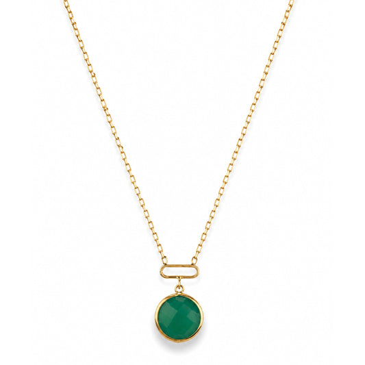 14k Green Onyx Round Paperclip Pendant Necklace