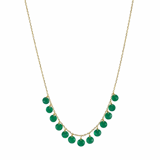 14K Green Onyx Coin Dangle Necklace