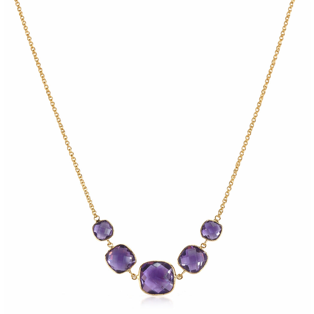 14k Amethyst 5 Cushion Center Necklace