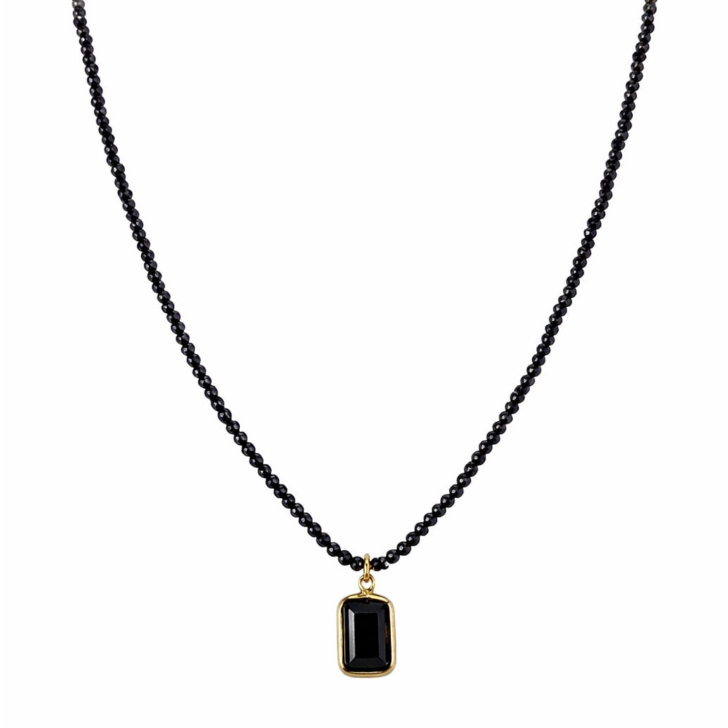 14k Black Spinel Small Beads with Pendant Necklace