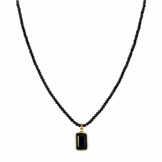 14k Black Spinel Small Beads with Pendant Necklace