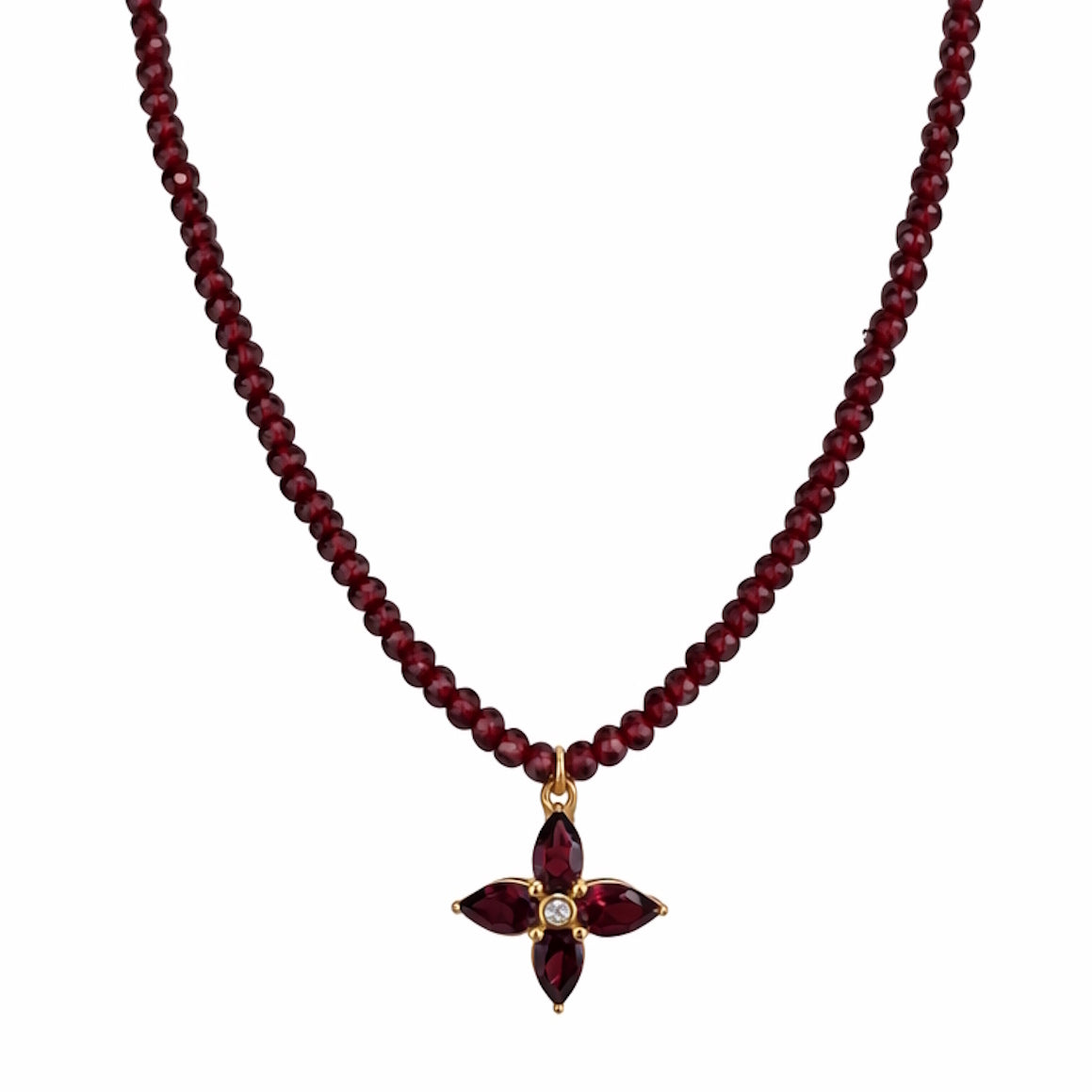 14k Gemstones Small Beads with Mix Pendant Necklace