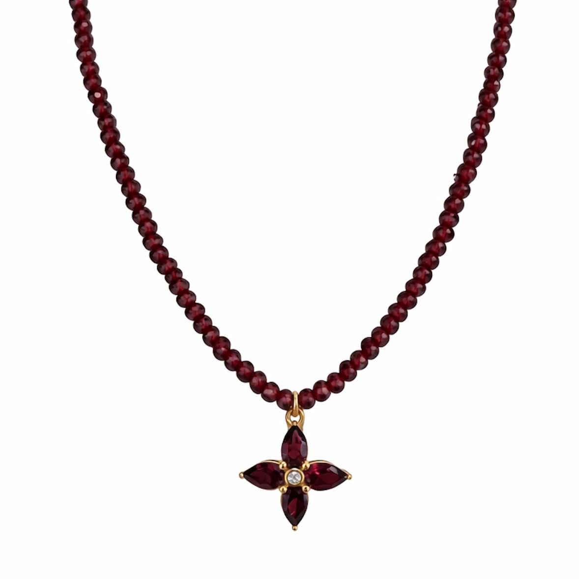 14k Rhodolite Garnet Diamond Flower Pendant Necklace