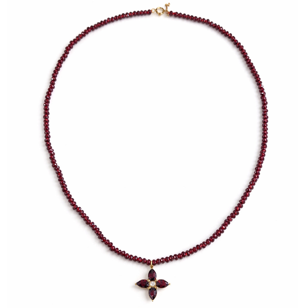 14k Rhodolite Garnet Diamond Flower Pendant Necklace