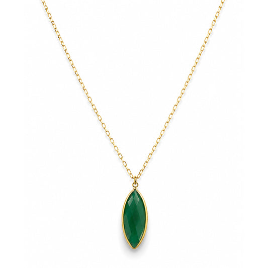 14k Green Onyx Marquise Pendant Necklace
