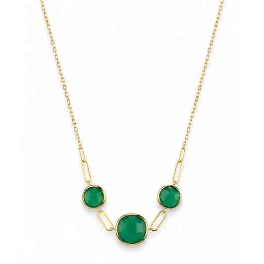 14k Green Onyx 3 Round Bezel Paperclip Necklace