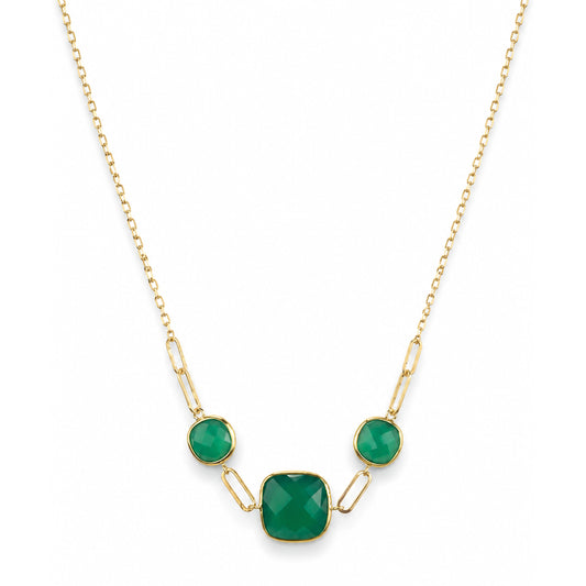 14k Green Onyx 3 Cushion Paperclip Necklace
