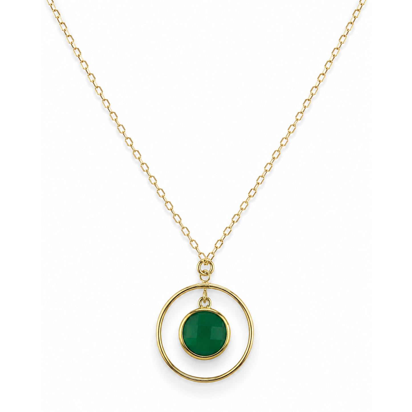 14k Green Onyx Halo Pendant Necklace