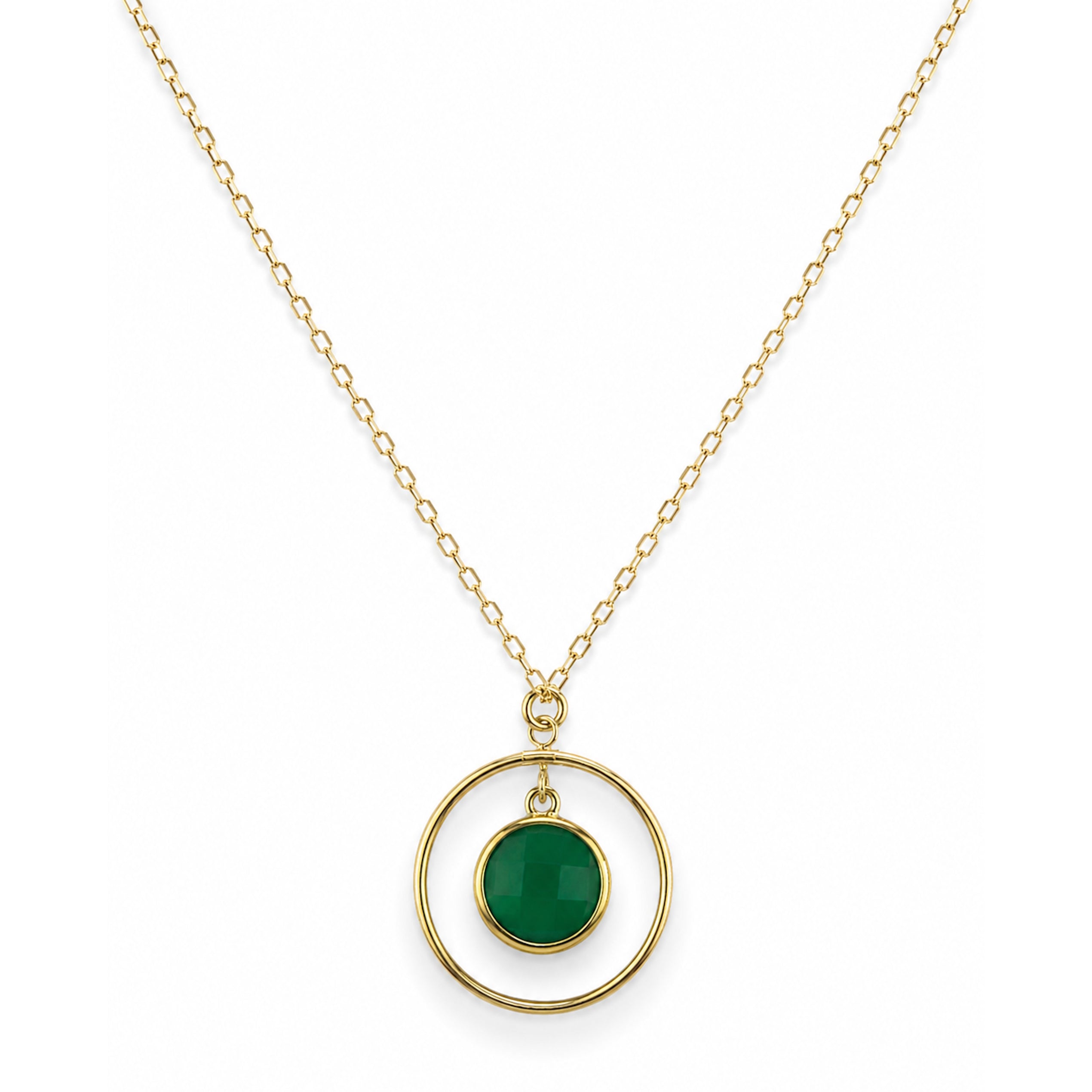 14k Green Onyx Halo Pendant Necklace