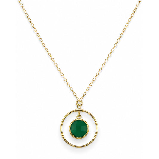 14k Green Onyx Halo Pendant Necklace