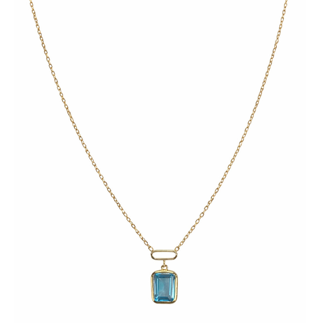 14k Swiss Blue Topaz Paperclip Pendant Necklace