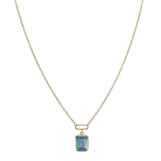 14k Swiss Blue Topaz Paperclip Pendant Necklace