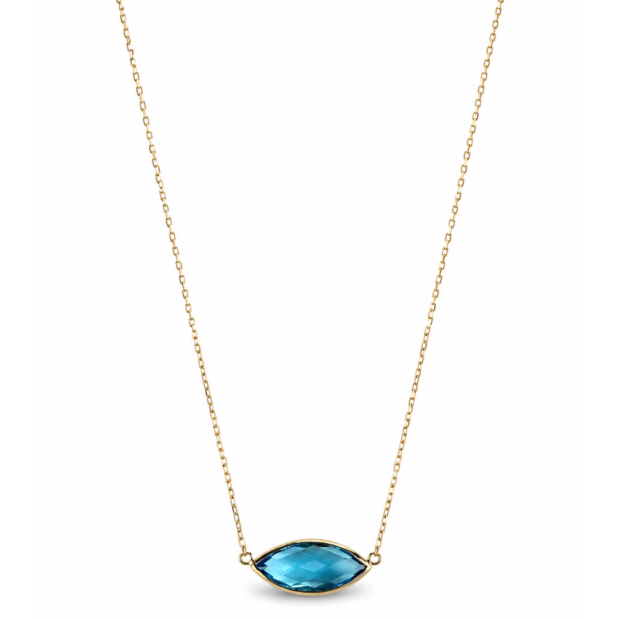 14k Swiss Blue Topaz Marquise Center Necklace