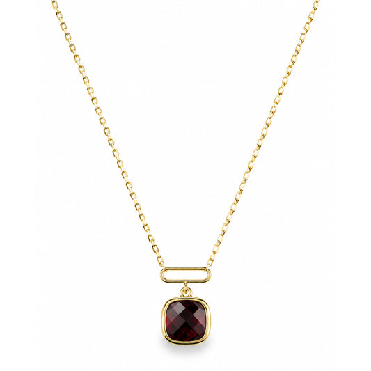 14k Garnet Cushion Paperclip Pendant Necklace