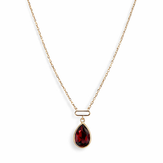14k Garnet Pear Paperclip Pend Necklace