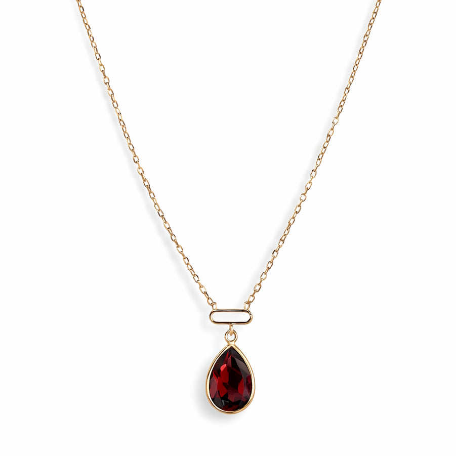 14k Garnet Pear Paperclip Pend Necklace
