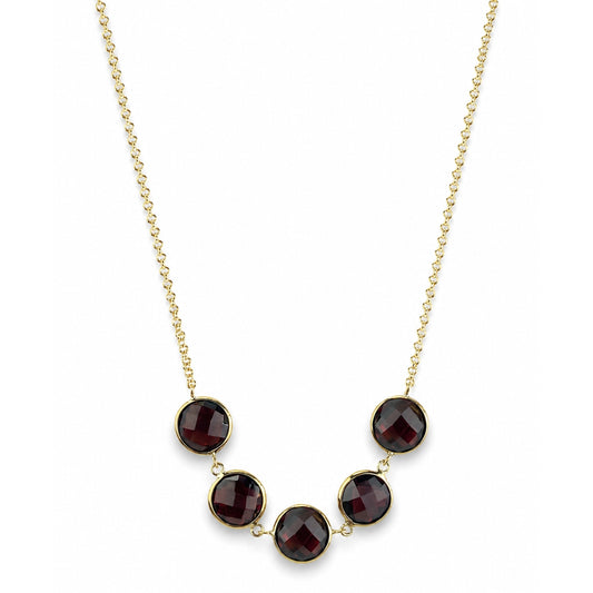 14k Garnet 5 Round Bezel Link Front Necklace