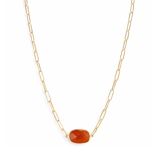 14k Carnelian Bezel Center Paperclip Necklace