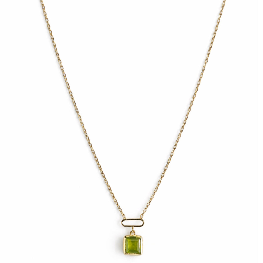 14k Peridot Square Paperclip Pendant Necklace