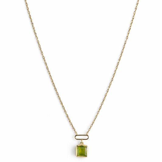 14k Peridot Square Paperclip Pendant Necklace