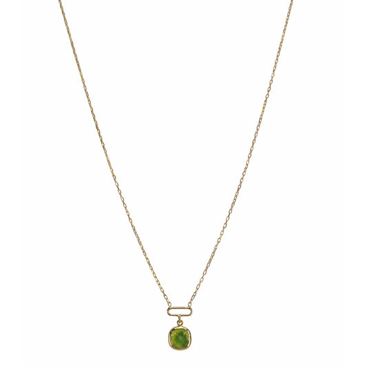 14k Peridot Cushion Paperclip Pendant Necklace