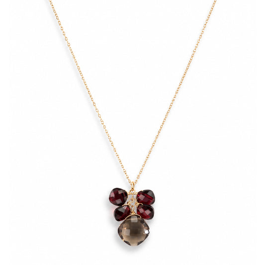 14k Garnet Smoky Quartz Drop Pendant Necklace