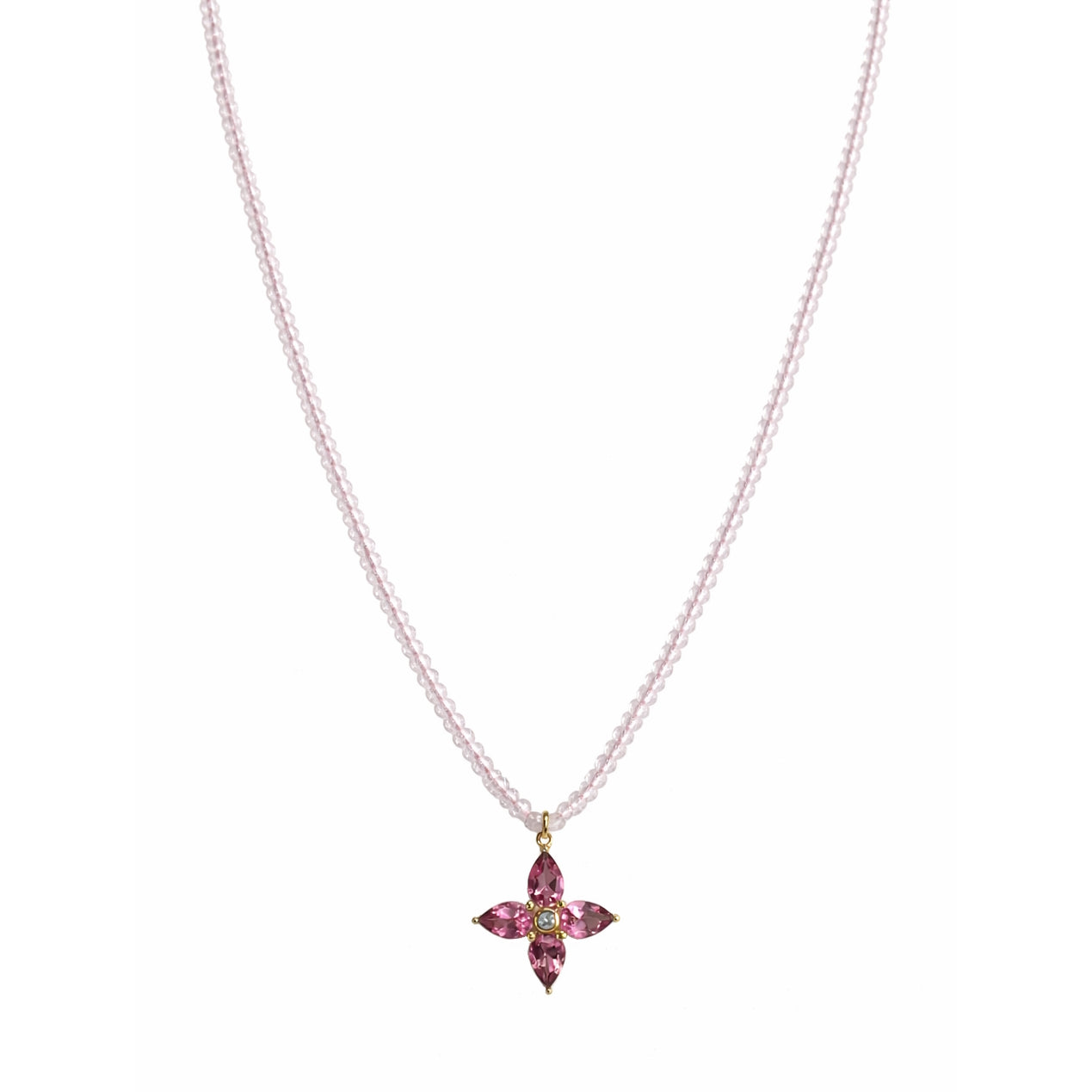 14k Gemstones Small Beads with Mix Pendant Necklace