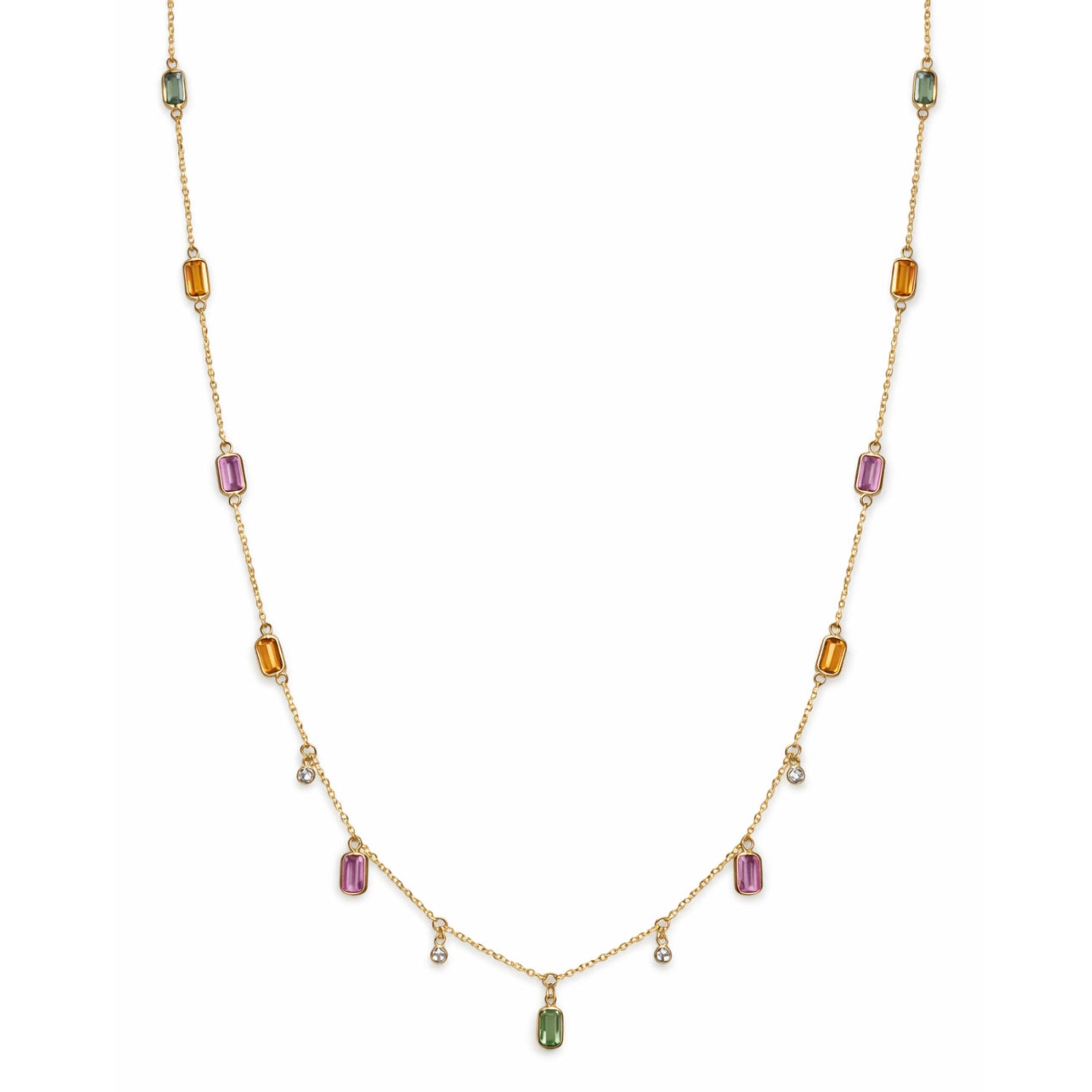 14k Multi Sapphire and Diamonds Bezel Necklace