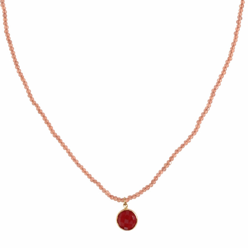 14k Gemstones Small Beads with Mix Pendant Necklace