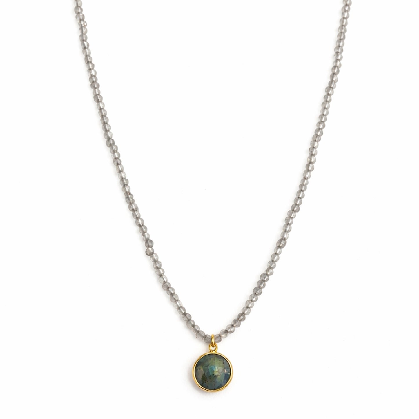 14k Gemstones Small Beads with Mix Pendant Necklace