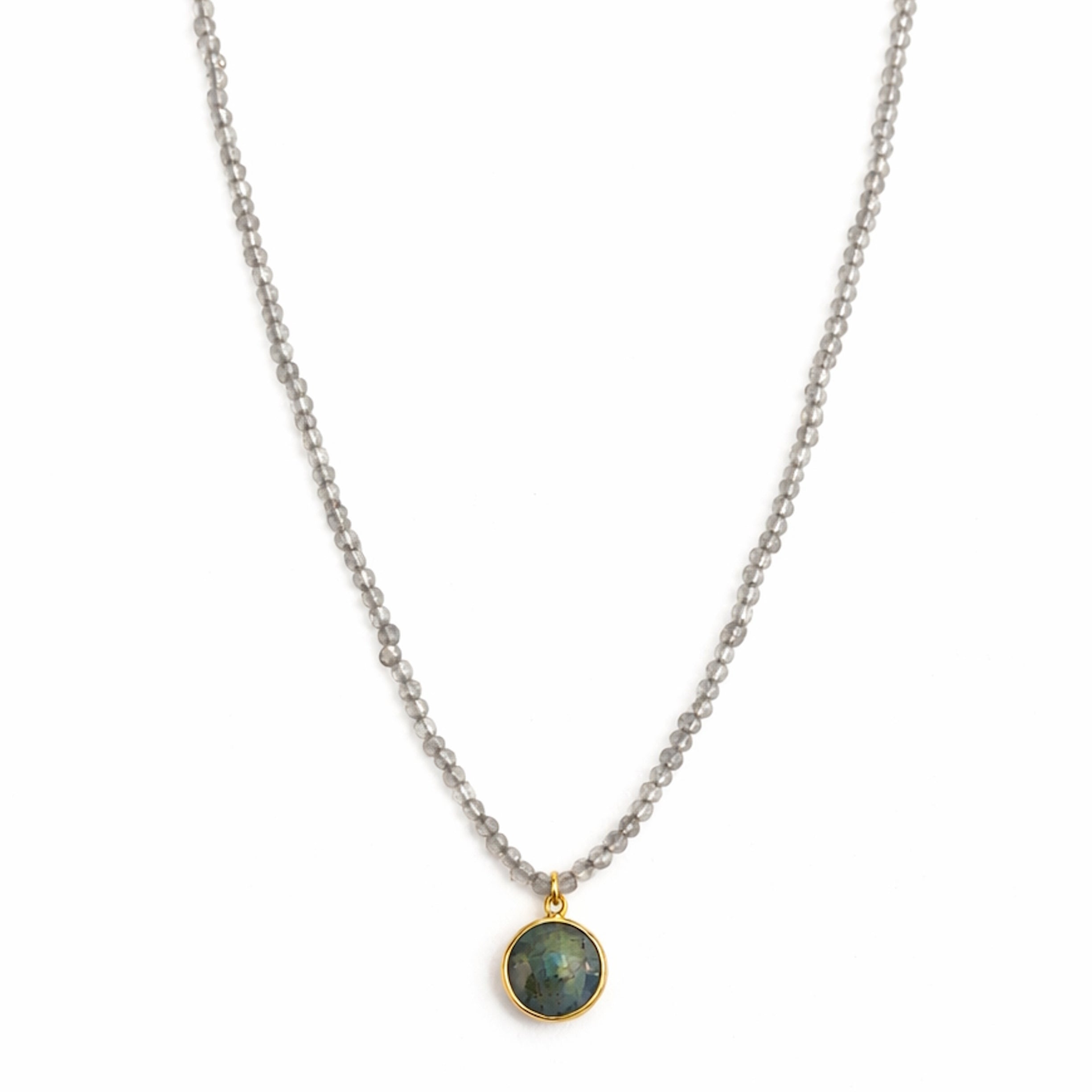 14k Gemstones Small Beads with Mix Pendant Necklace