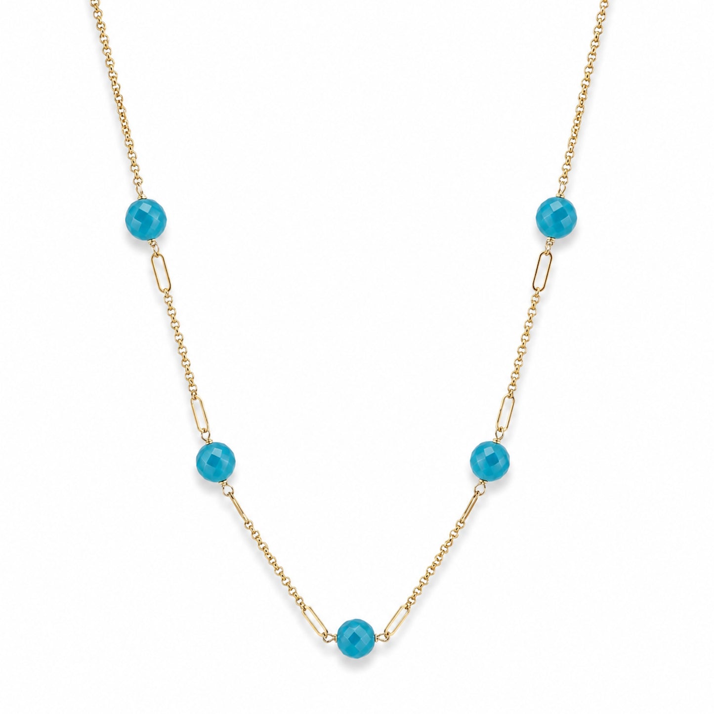 14k Turquoise 5 Fancy Station Necklace
